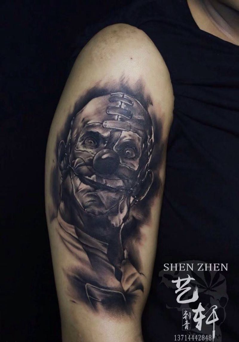 小丑纹身图片_成品手臂欧美鬼神欧美写实纹身图案