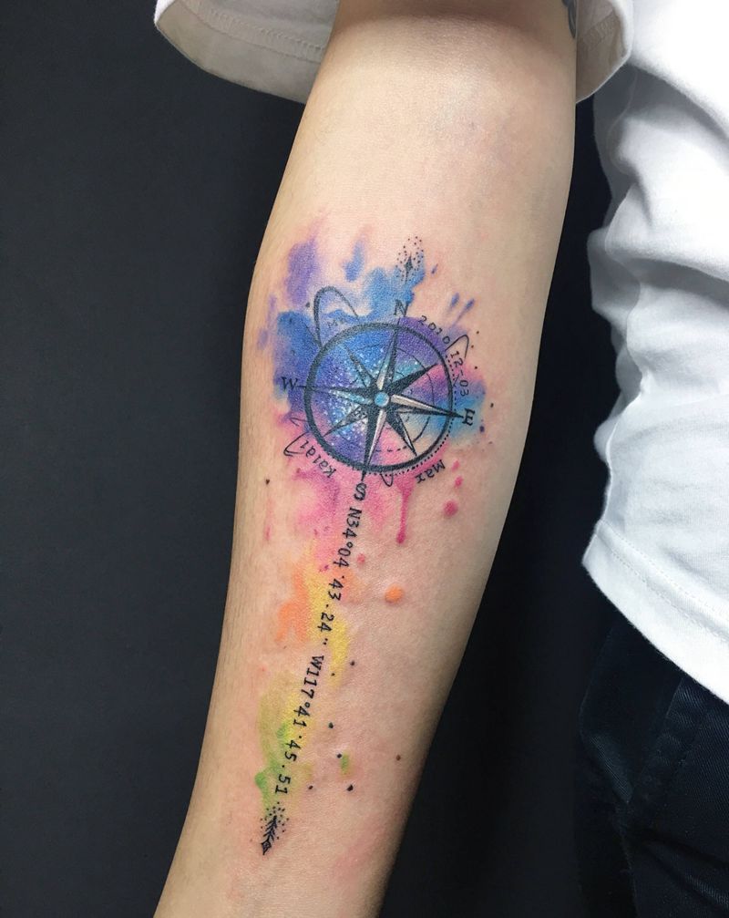 指南针纹身图片_成品手臂清新欧美几何字符静物图腾纹身图案