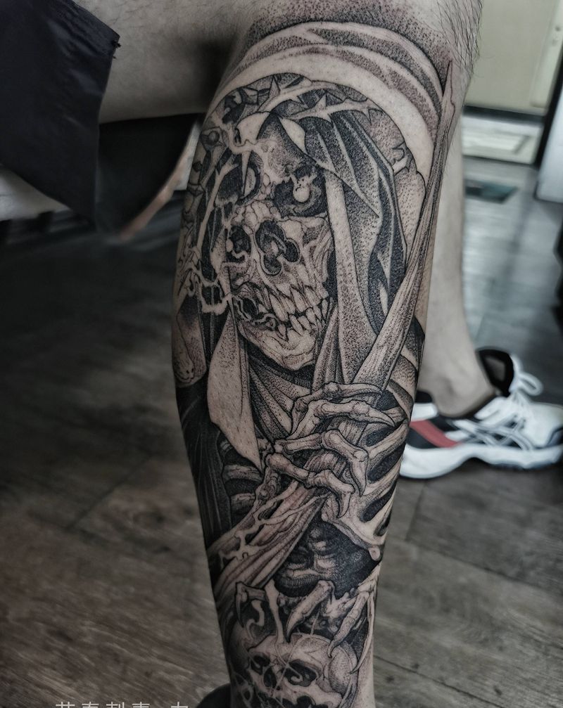 点刺死神纹身图片_点刺纹身图案