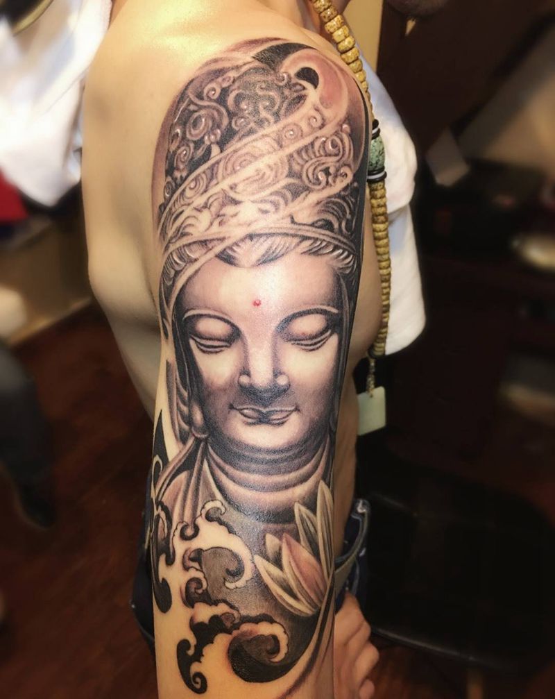 观音纹身图片_成品手臂传统人物鬼神纹身图案