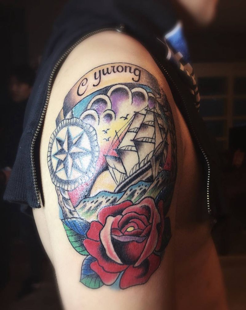 School纹身图片_成品手臂欧美清新几何静物纹身图案