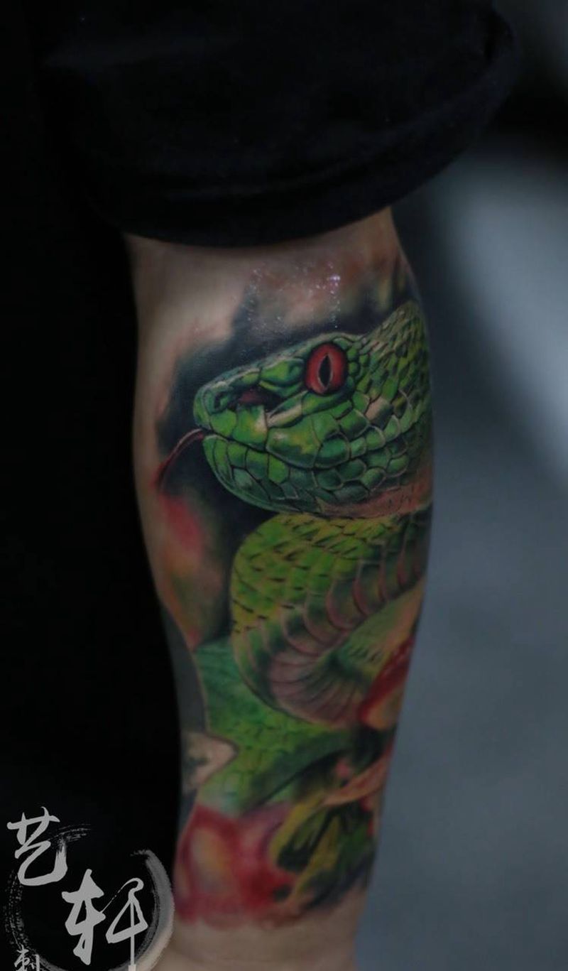 蛇纹身图片_欧美写实成品手臂手部动物纹身图案