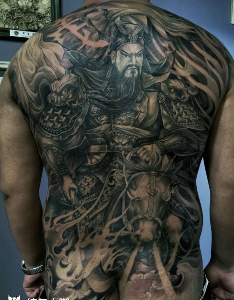 关云长纹身图片_背部新传统纹身图案