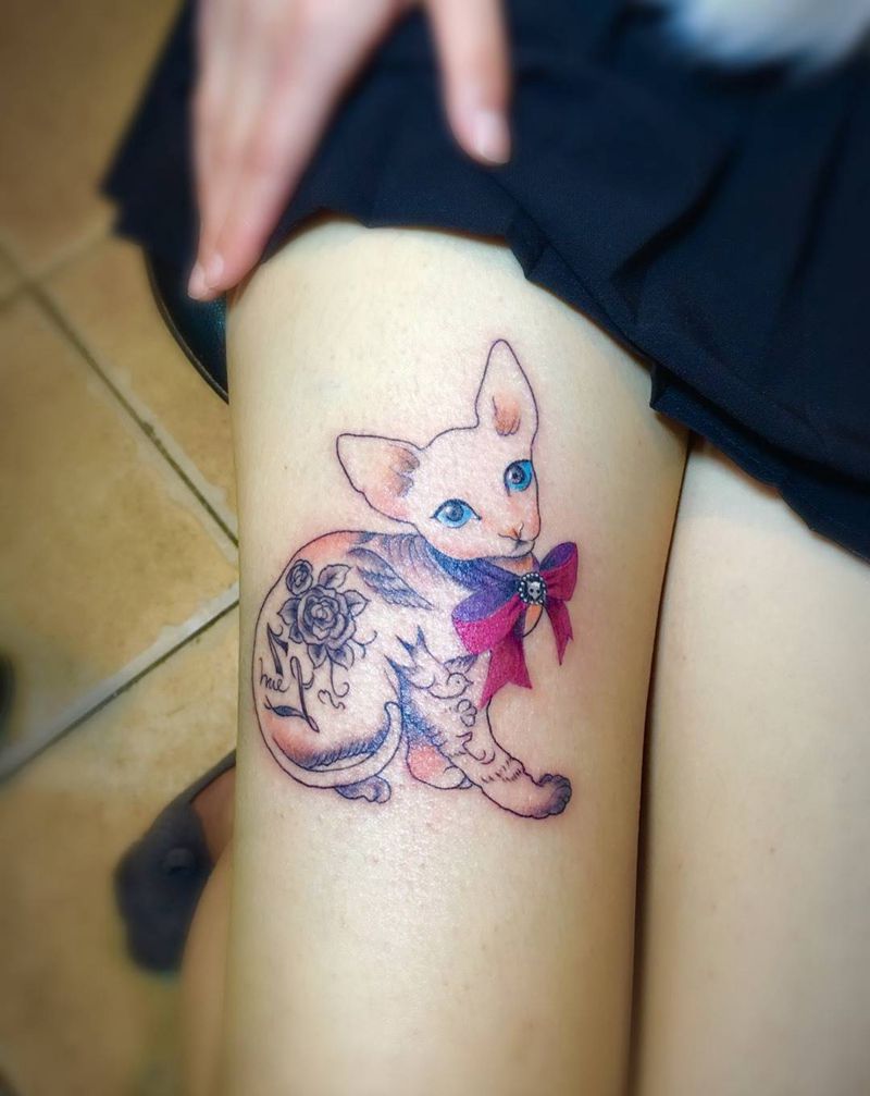 tattoo猫纹身图片_腿部纹身图案