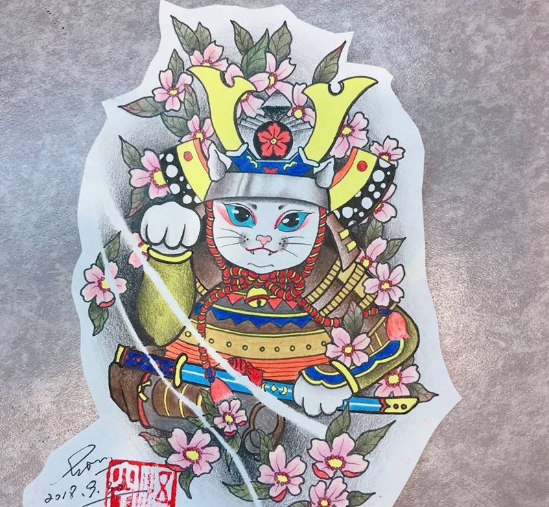 手稿设计纹身图片_手臂背部水墨几何纹身图案