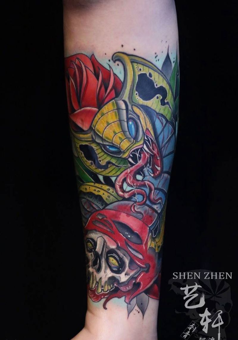 Newschool纹身图片_成品腿部欧美人物纹身图案