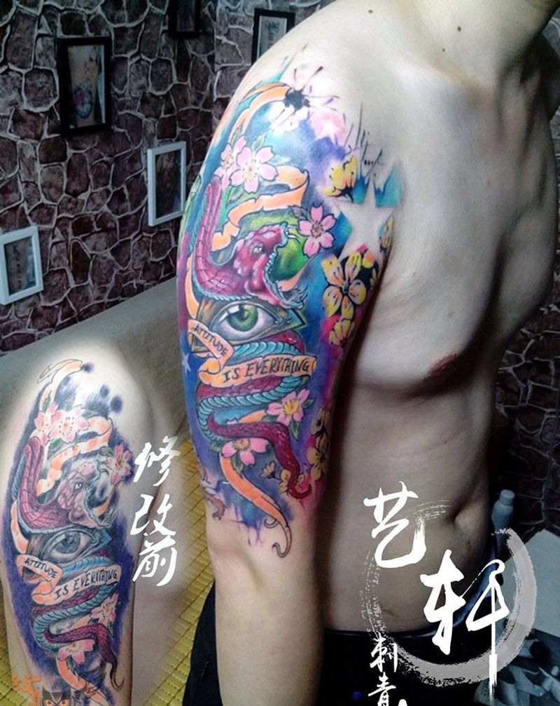 修改失败纹身作品纹身图片_欧美手臂修改纹身图案