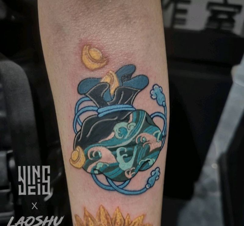 日式钱袋纹身图片_手部纹身图案