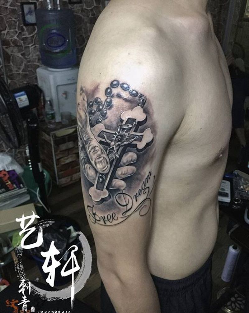 欧美十字架作品纹身图片_欧美手臂宗教纹身图案