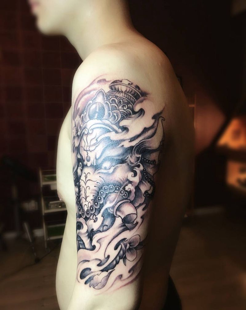 象神纹身图片_成品手臂传统鬼神宗教习俗纹身图案