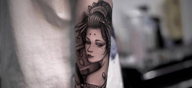 艺妓纹身图片_成品手臂手部传统清新人物纹身图案