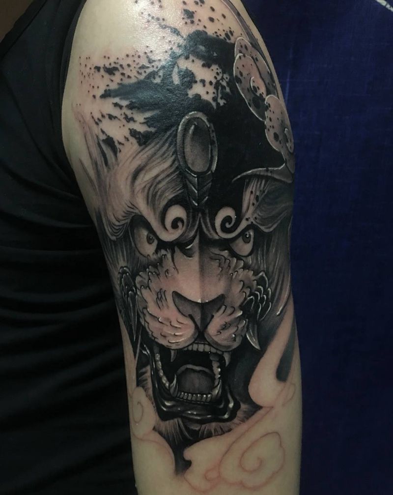 唐狮遮盖纹身图片