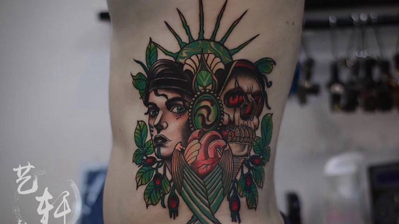 school纹身图片_成品腹部欧美纹身图案