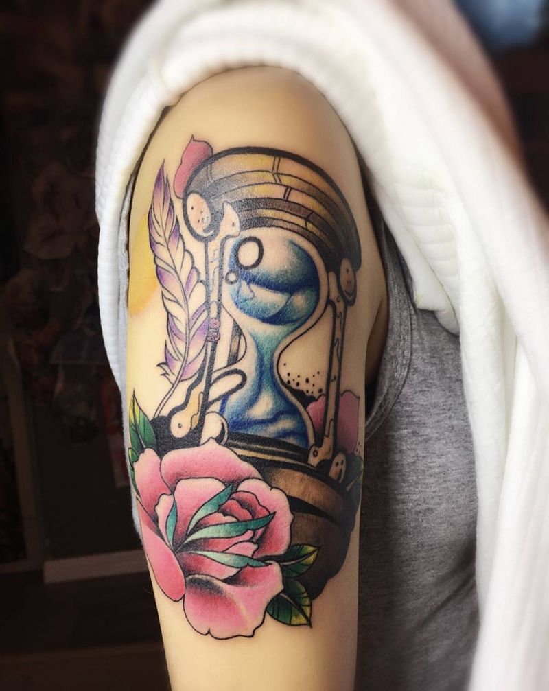 时光沙漏纹身图片_成品手臂清新欧美几何静物纹身图案