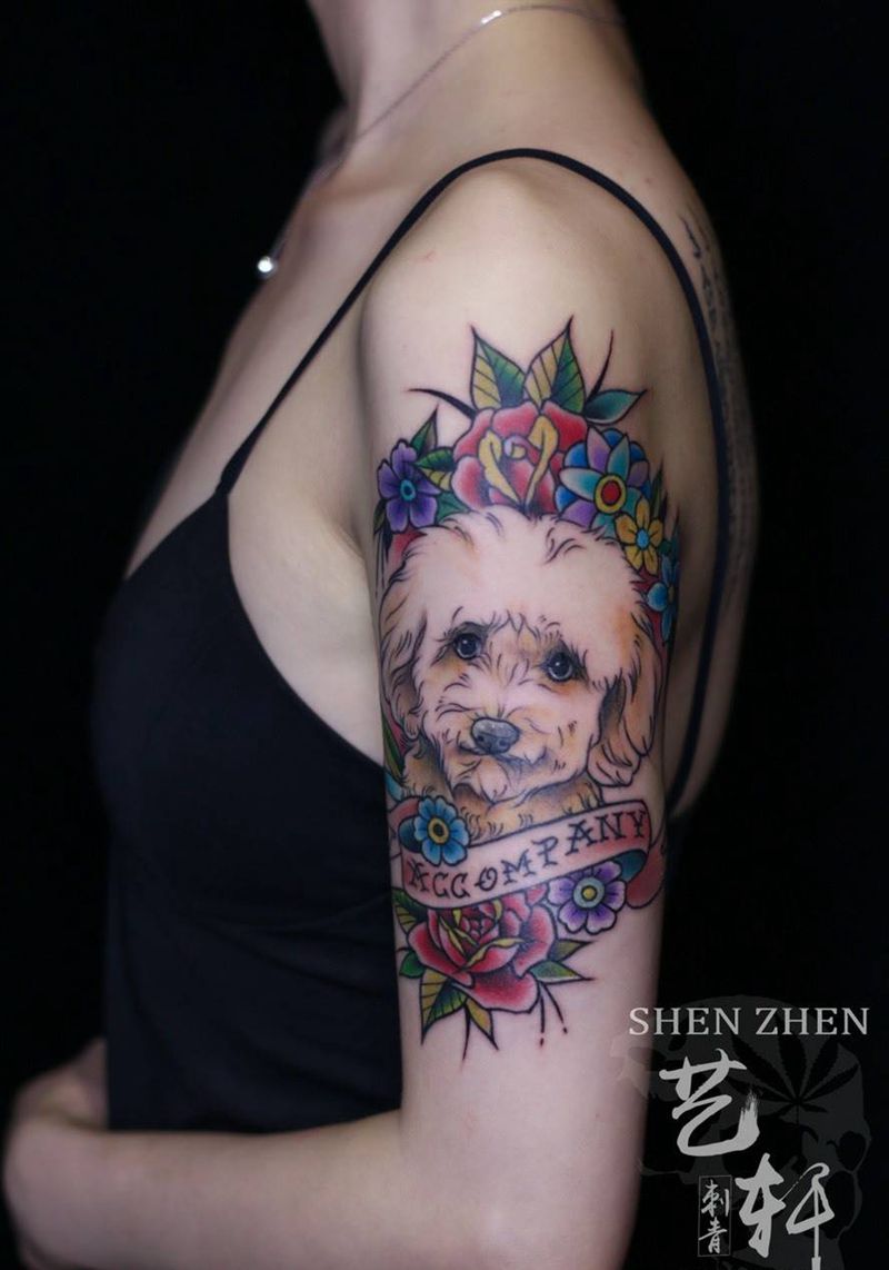 卡通狗纹身图片_成品手部手臂欧美动物纹身图案