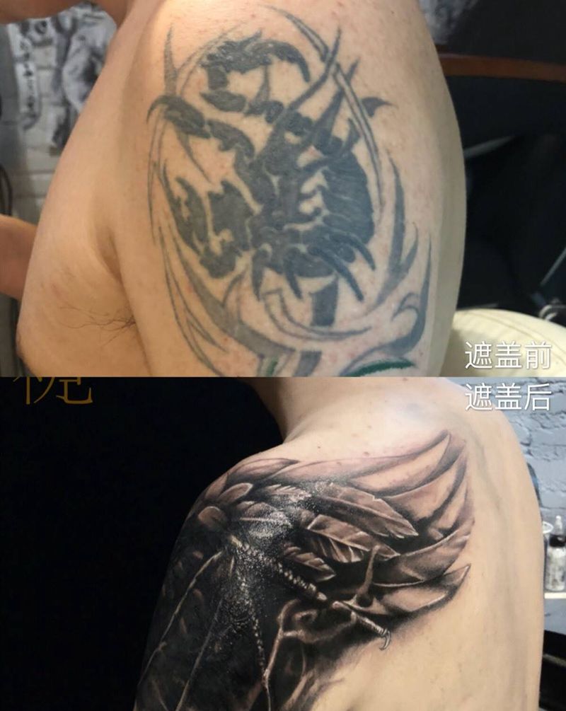 遮盖纹身图片_手臂肩部欧美写实纹身图案