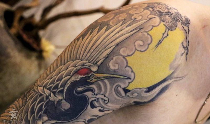 鶴纹身图片_手臂手部新传统纹身图案