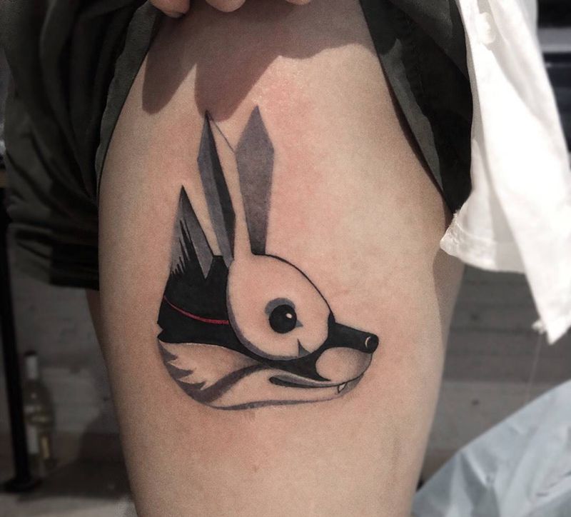 狗兔哈哈纹身图片_腿部New School纹身图案