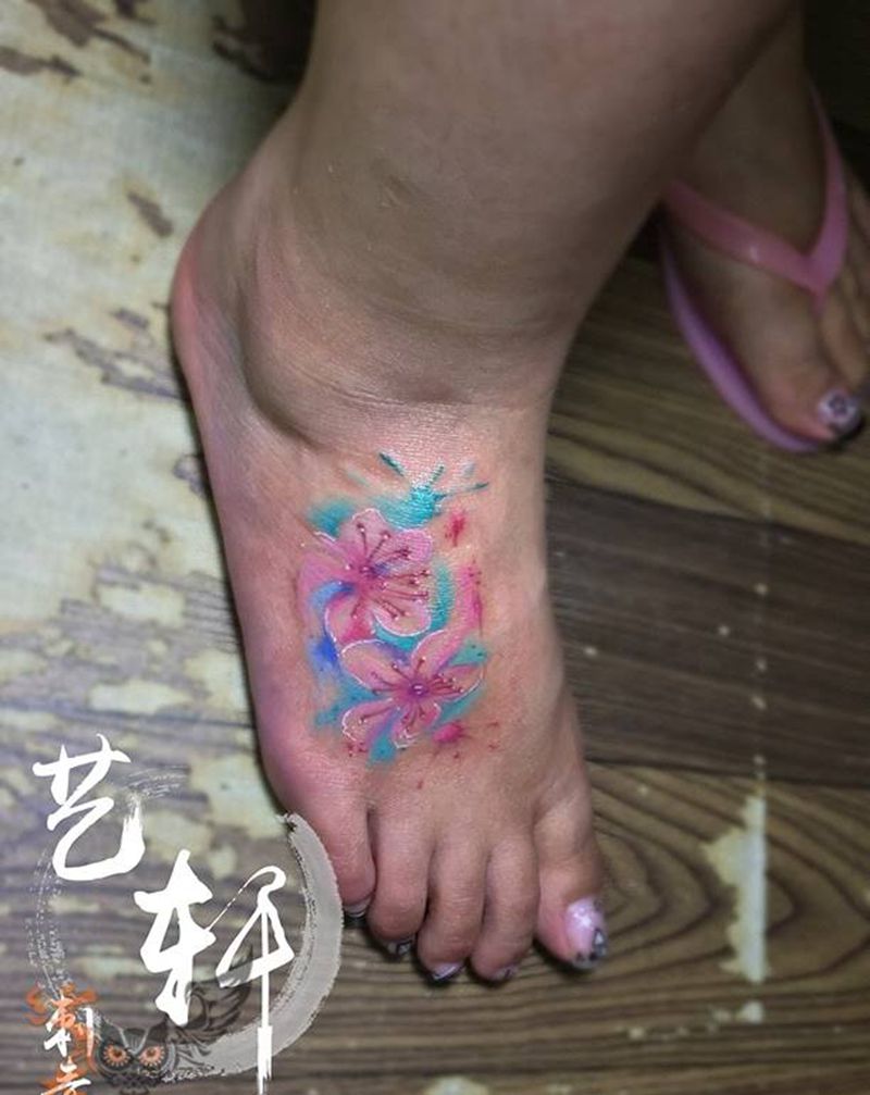 樱花遮盖纹身图片_清新写实植物修改纹身图案