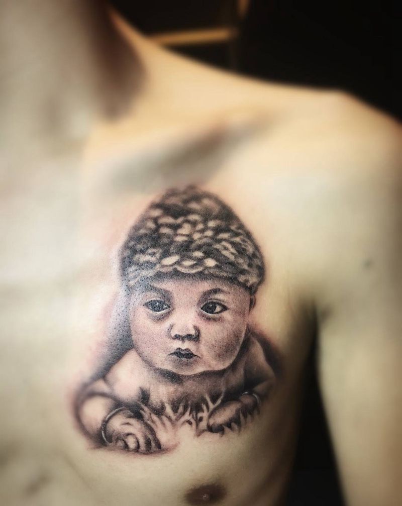 宝宝纹身图片_成品胸部肖像人物纹身图案