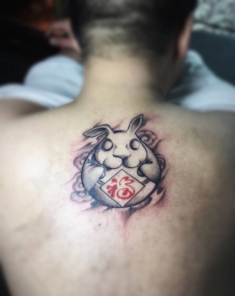 福兔纹身图片_背部成品清新纹身图案