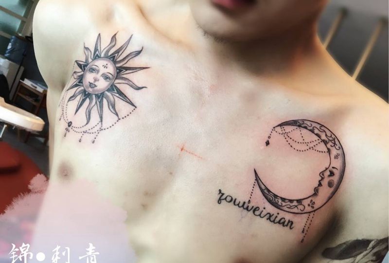 日月纹身图片
