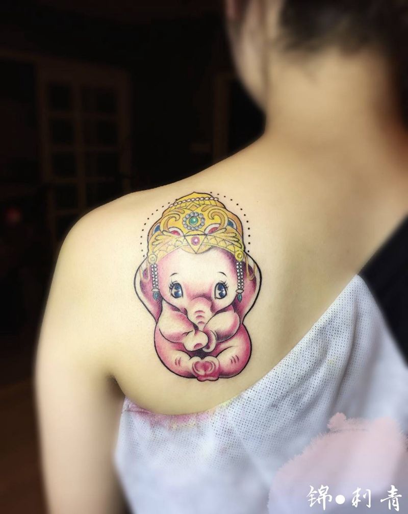 萌萌哒纹身图片_成品背部清新习俗欧美动物人物鬼神宗教纹身图案