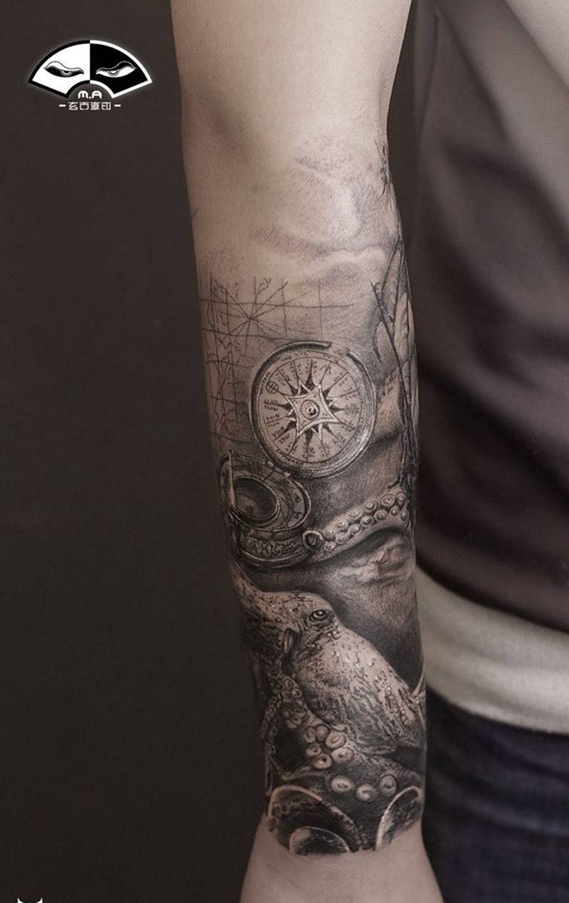 狞纹身图片_手臂欧美写实纹身图案