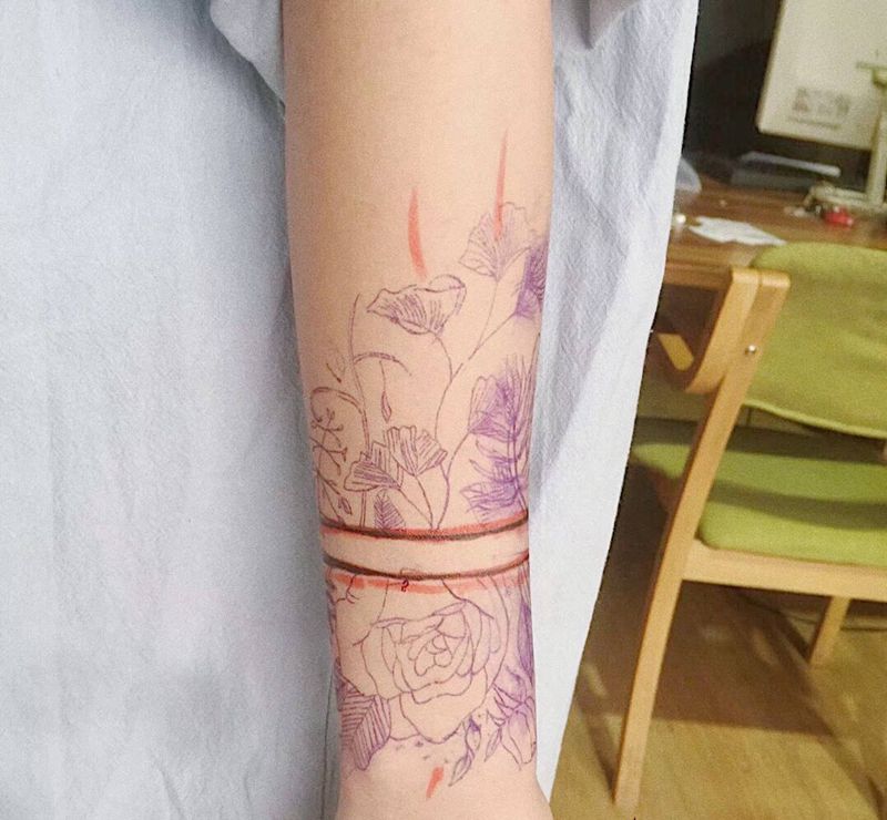 花花纹身图片_手臂植物成品清新纹身图案