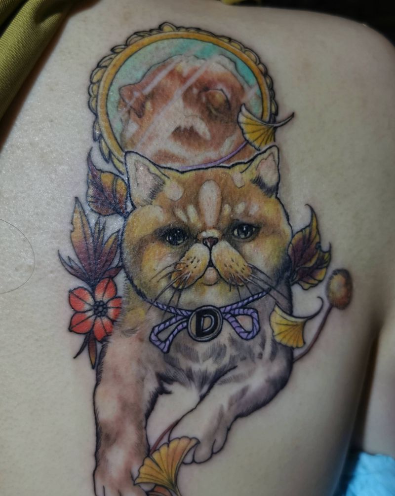 客人宠物猫设计纹身图片_肩部New School纹身图案