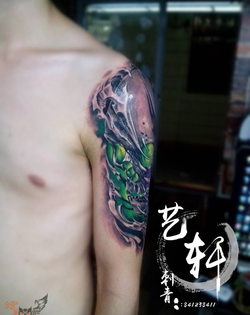 欧美大臂骷髅纹身图片_欧美手臂鬼神纹身图案