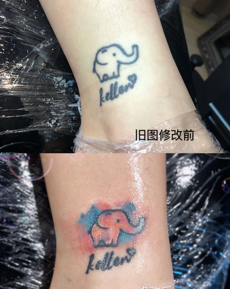 修改纹身图片_脚部腿部水彩纹身图案