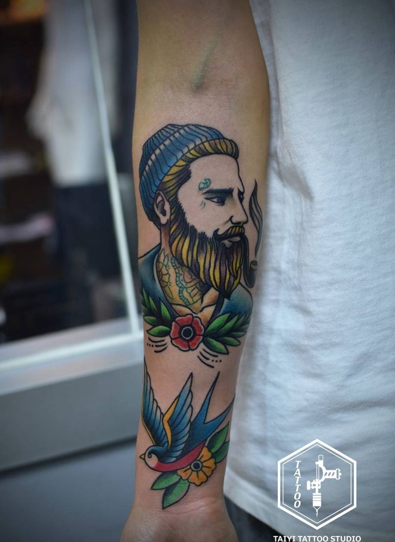 old school纹身图片_成品手臂欧美人物动物纹身图案