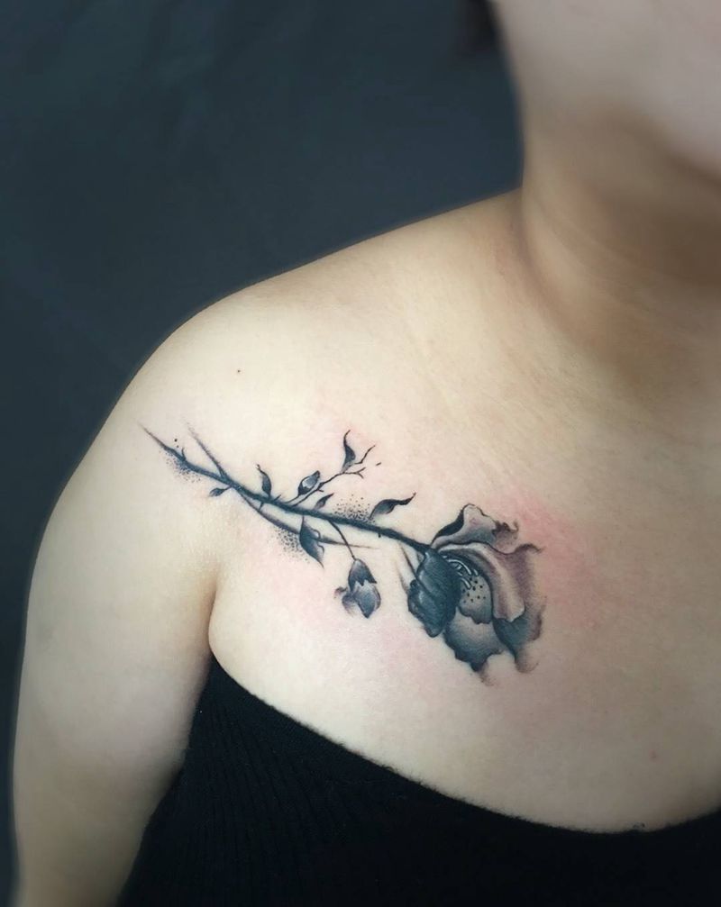 遮盖纹身图片_手稿成品胸部清新几何植物静物原创纹身图案