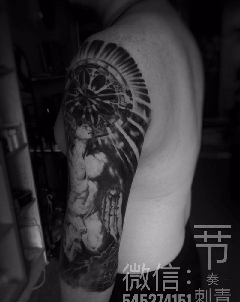 石雕守护天使纹身图片