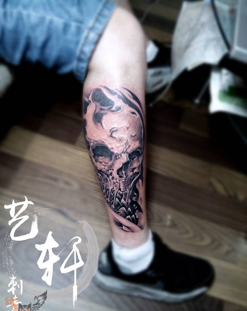 欧美骷髅纹身图片_欧美脚部鬼神纹身图案