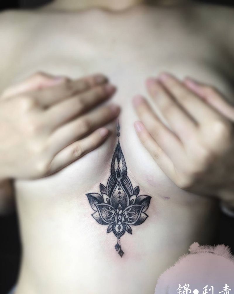 梵花纹身图片_成品胸部清新图腾几何纹身图案