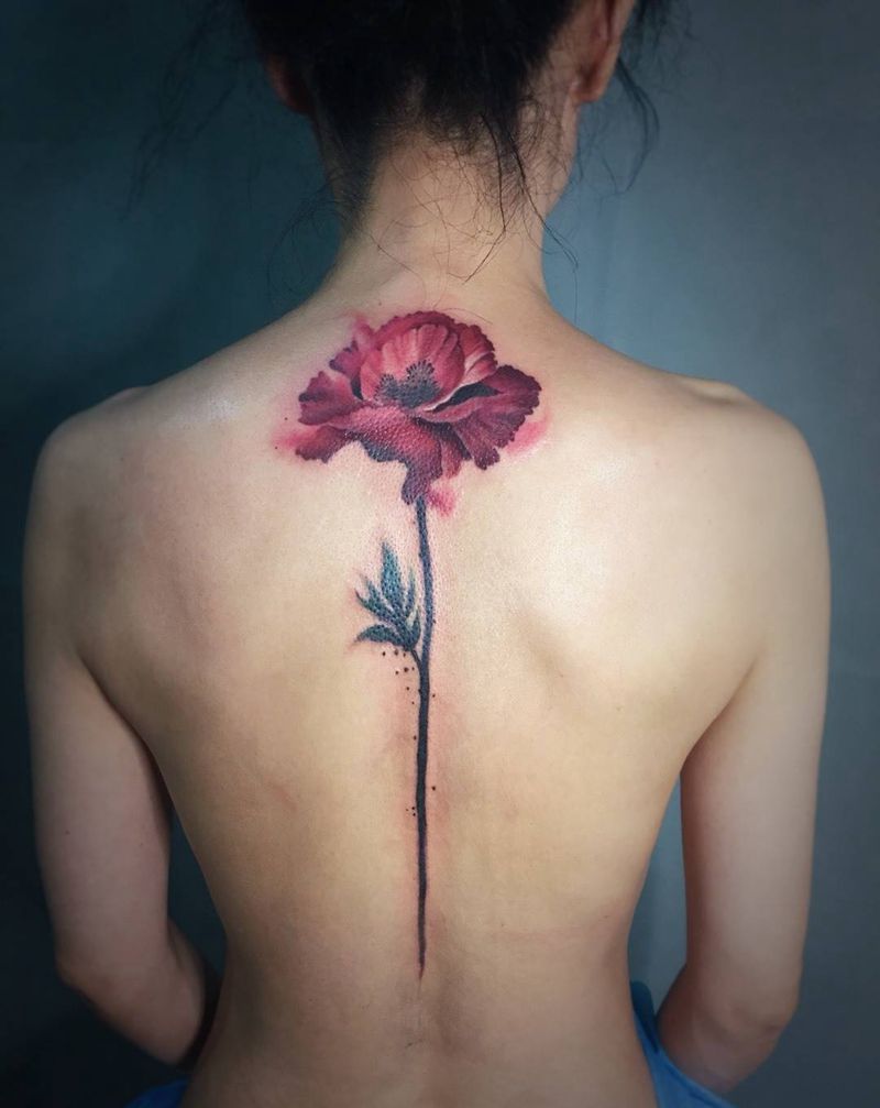 花纹身图片_背部水墨水彩纹身图案