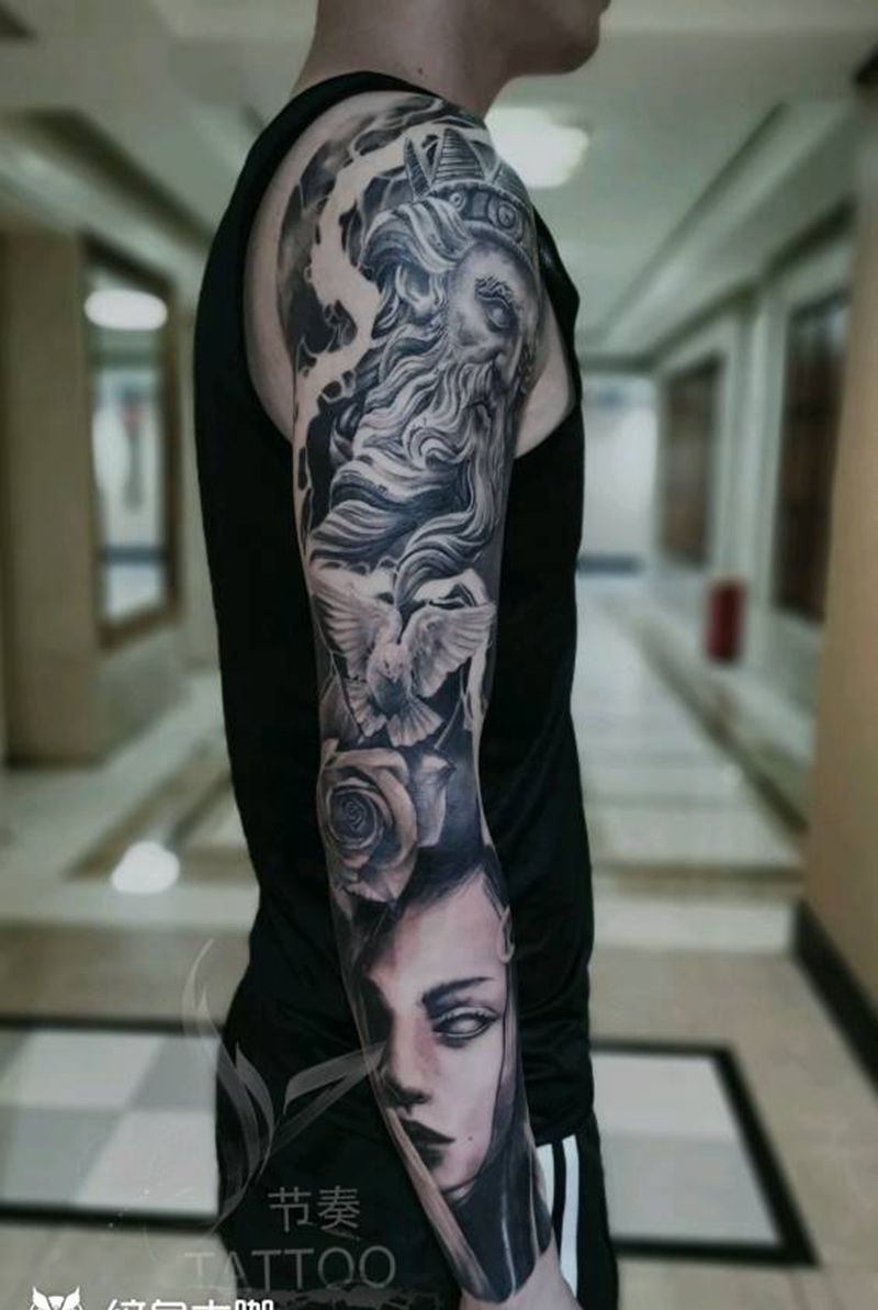 波塞冬纹身图片_手臂欧美写实纹身图案