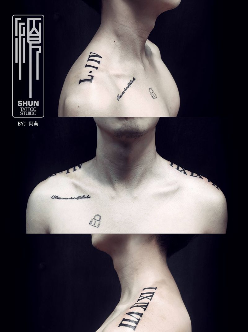罗马数字纹身图片_肩部花体字纹身图案