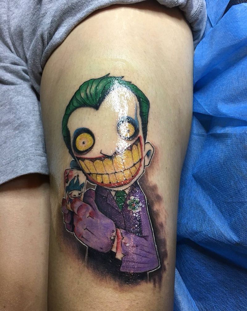 卡通Joker纹身图片_成品腿部欧美清新肖像鬼神人物纹身图案