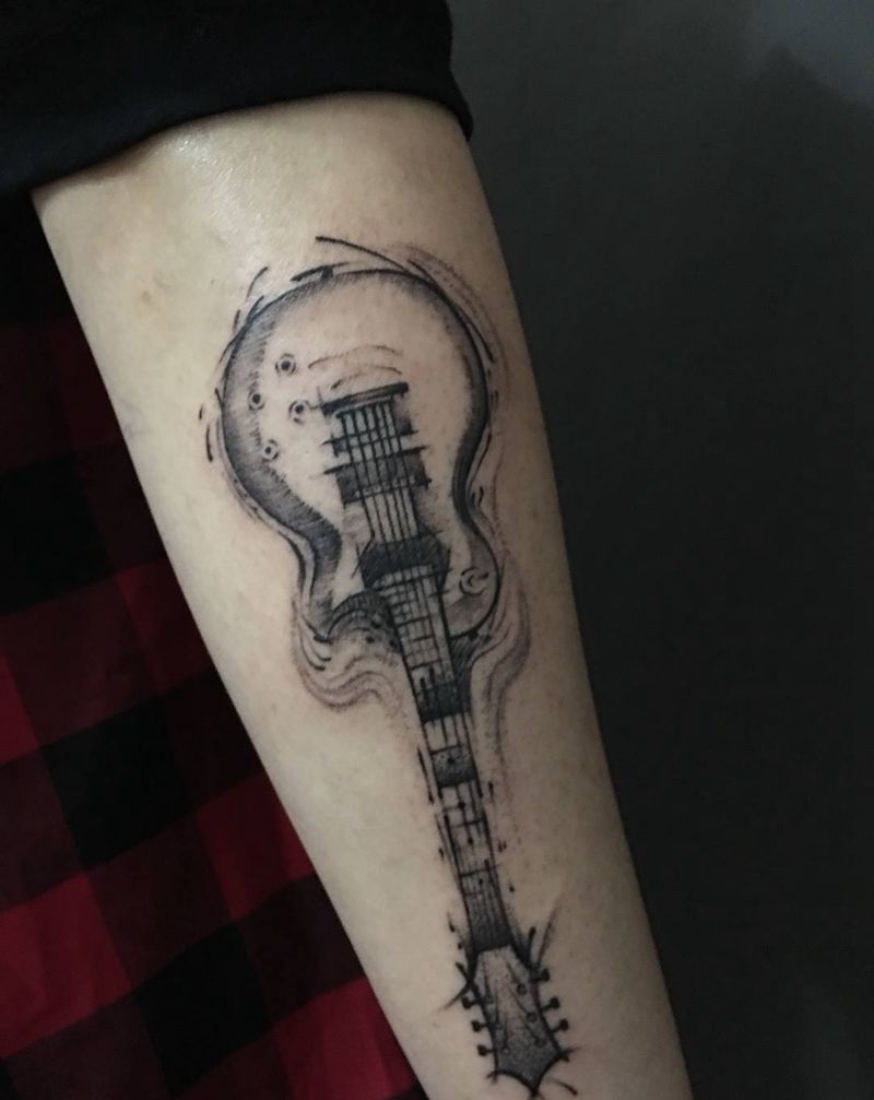 吉它纹身图片_成品手稿手臂清新欧美原创静物纹身图案