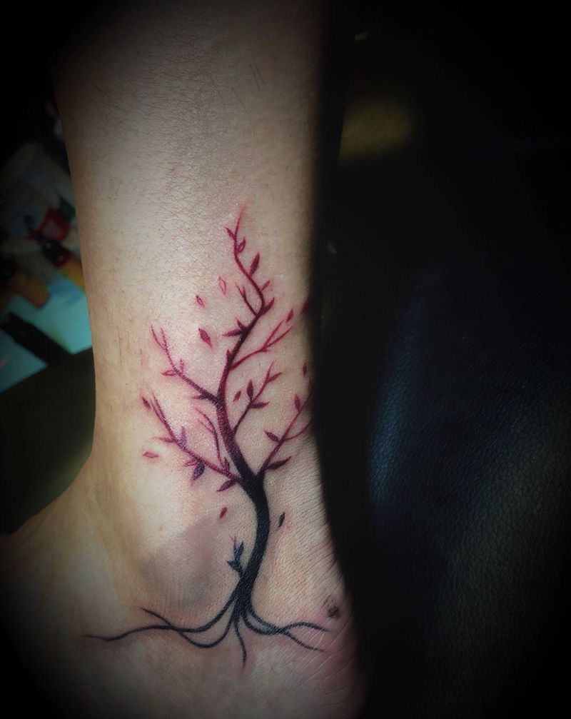 生命之树纹身图片_植物原创静物清新传统国画习俗脚部腿部成品纹身图案