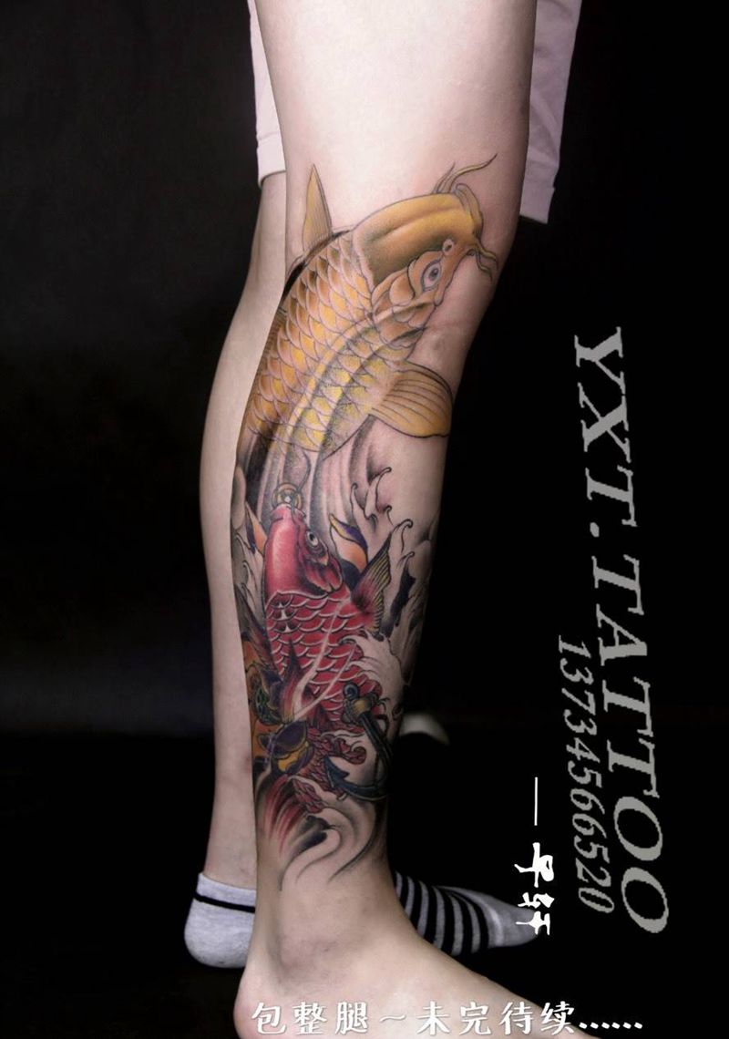 包整腿，未完成纹身图片_成品腿部脚部传统动物原创纹身图案