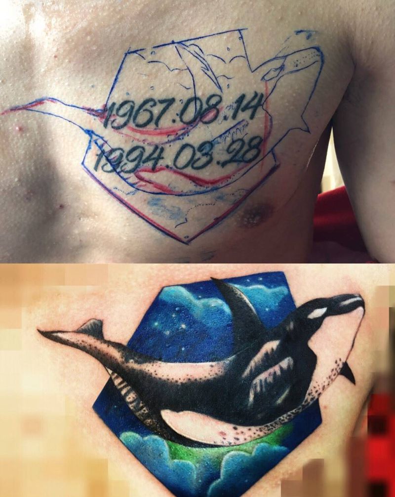 遮盖纹身图片_成品胸部欧美清新静物原创动物纹身图案