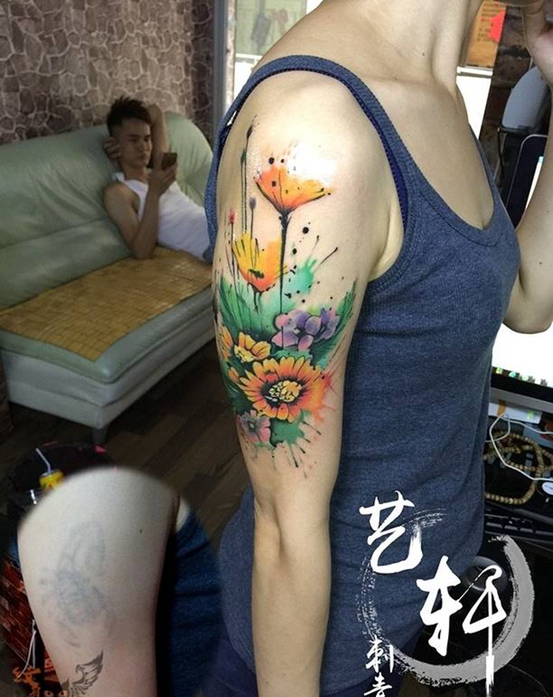 水彩遮盖作品纹身图片_水彩纹身图案