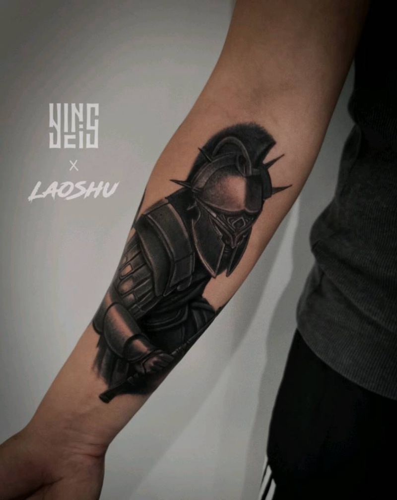 罗马战士纹身图片_手臂欧美写实纹身图案