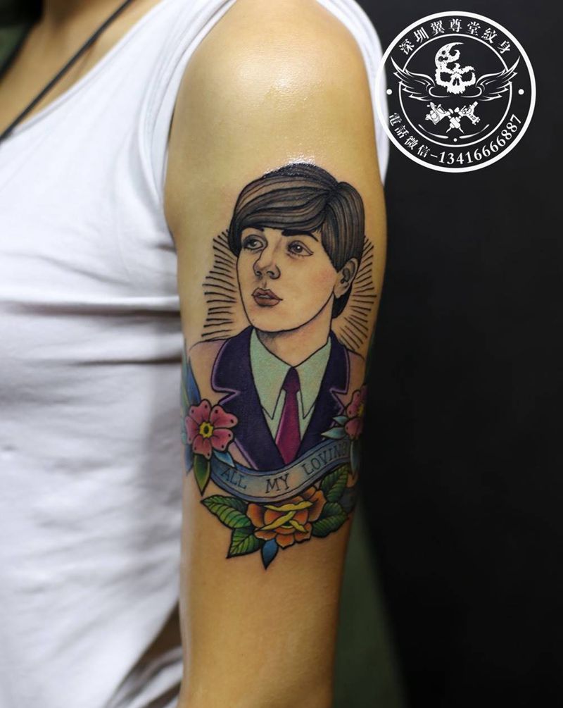 thebeatles纹身图片_成品手臂欧美肖像人物原创彩色个性纹身图案