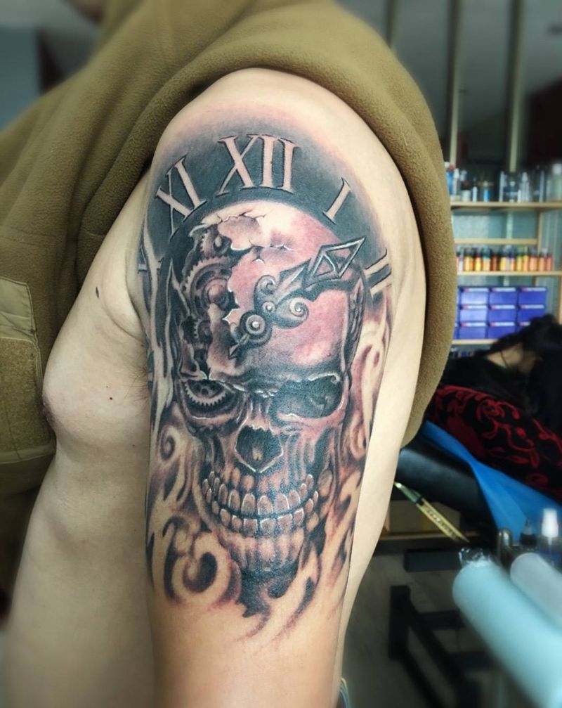 骷髅纹身图片_成品手臂欧美肖像写实人物鬼神纹身图案