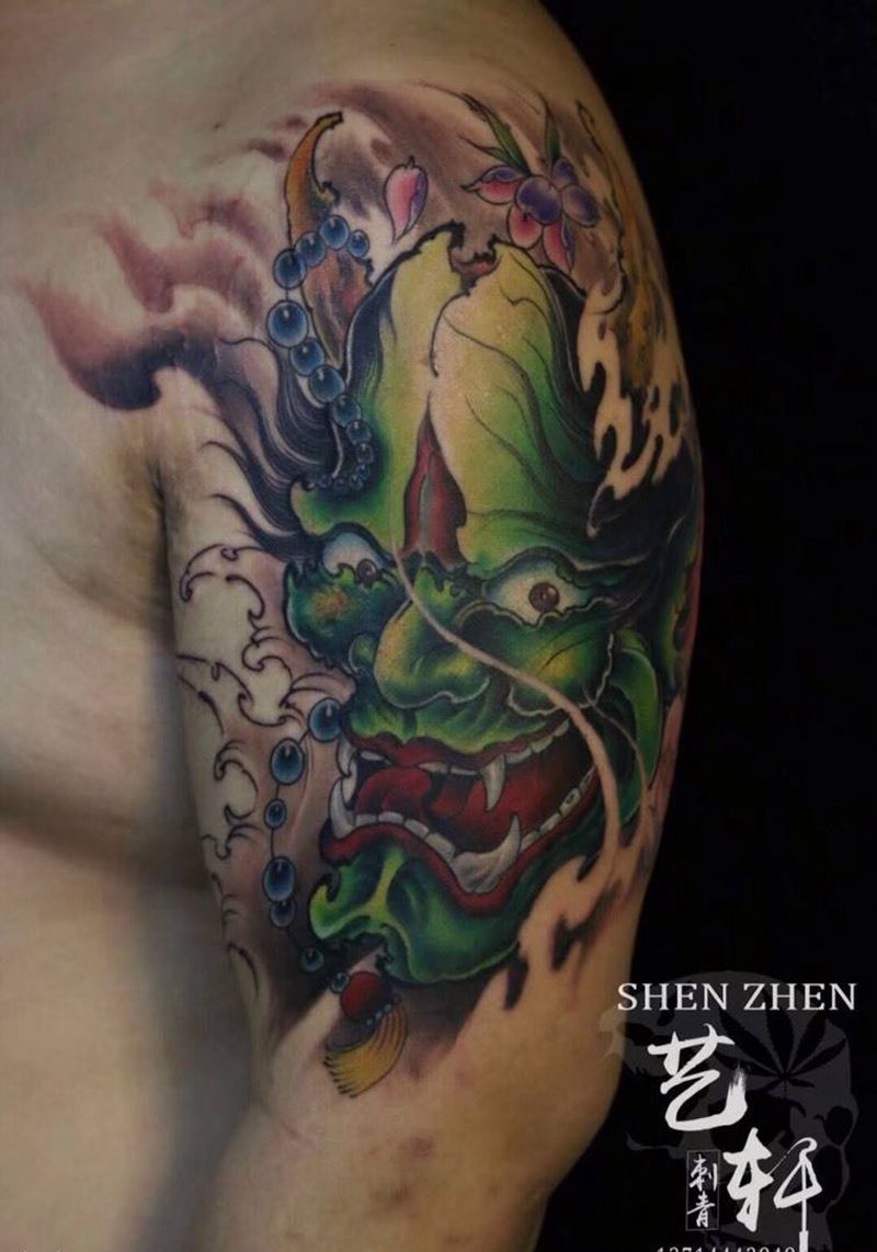般若纹身图片_成品手臂传统鬼神纹身图案